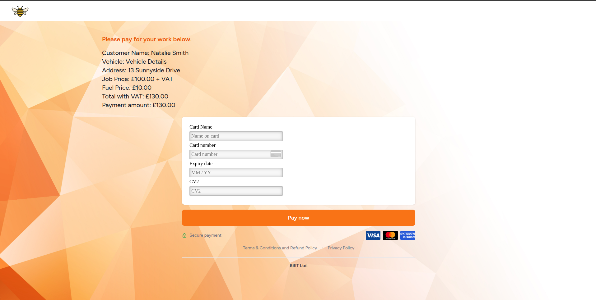 Dojo payment terminal on CRM