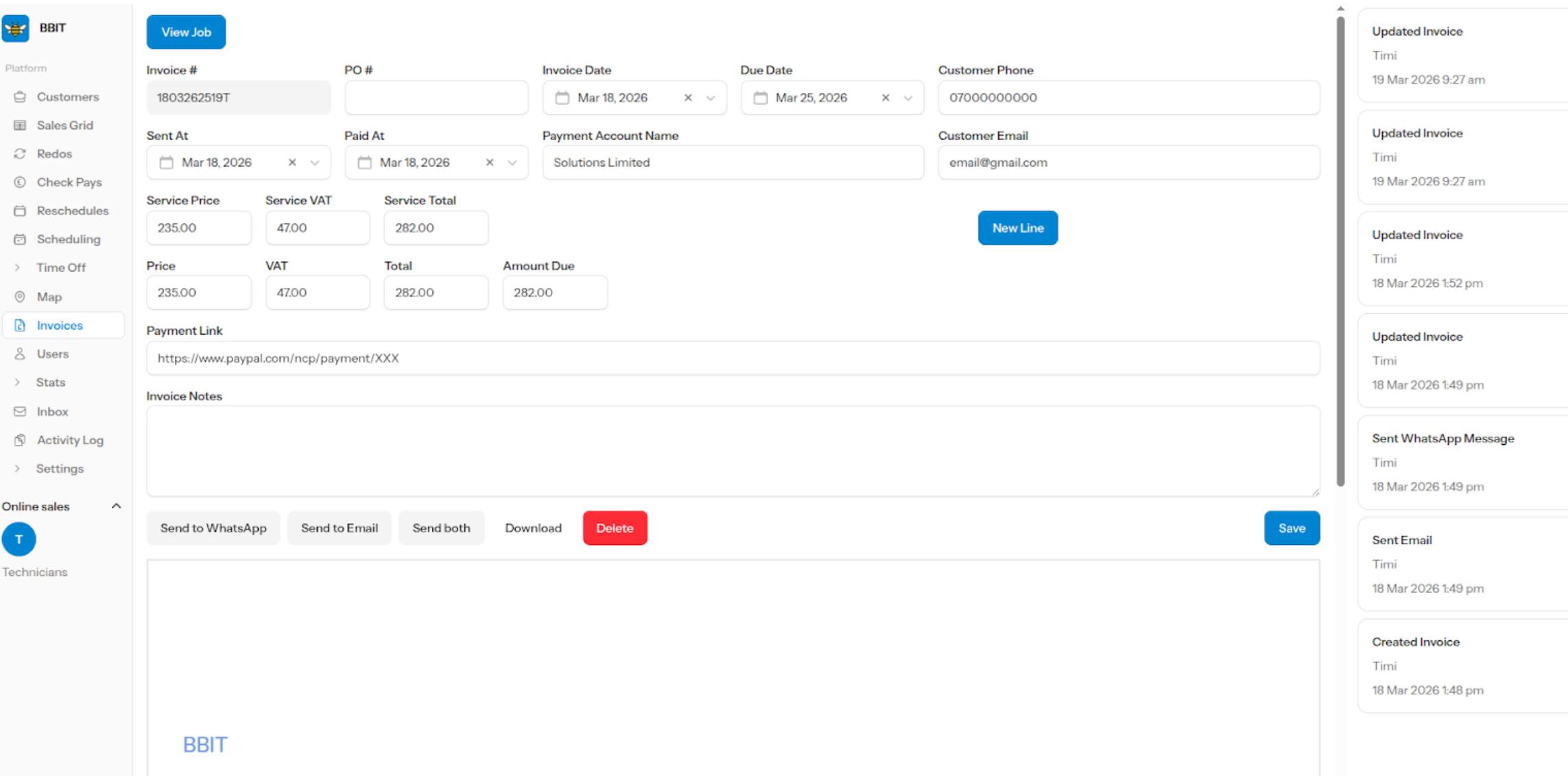 invoice page
